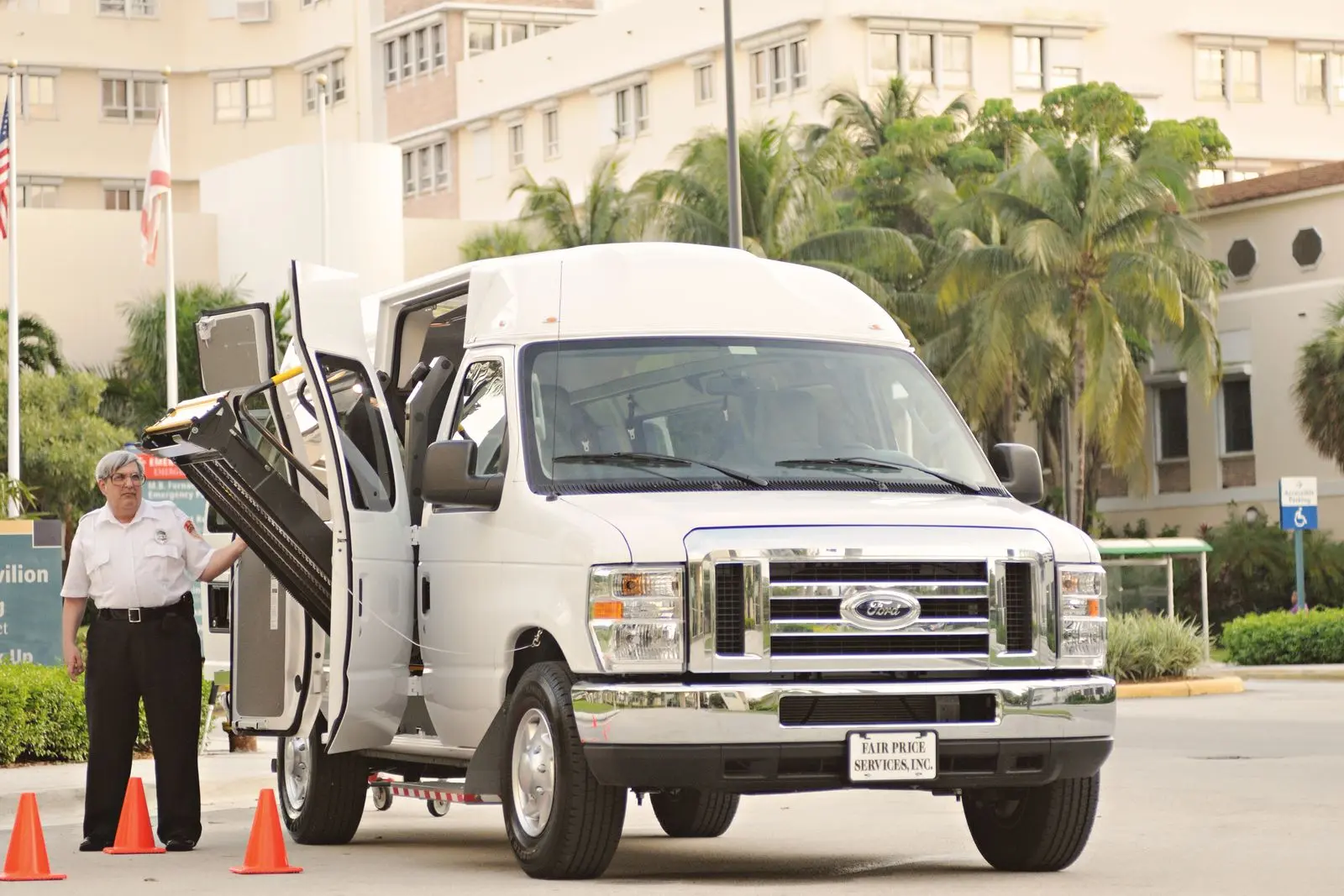 Accessible van with wheelchair lift for hospital transfers